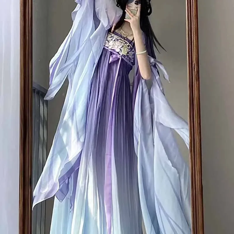 Large Chinese Hanfu Dress Women Costume Ancient Gradient Purple Hanfu Suitable For  Ladies chinese traditional dress for women