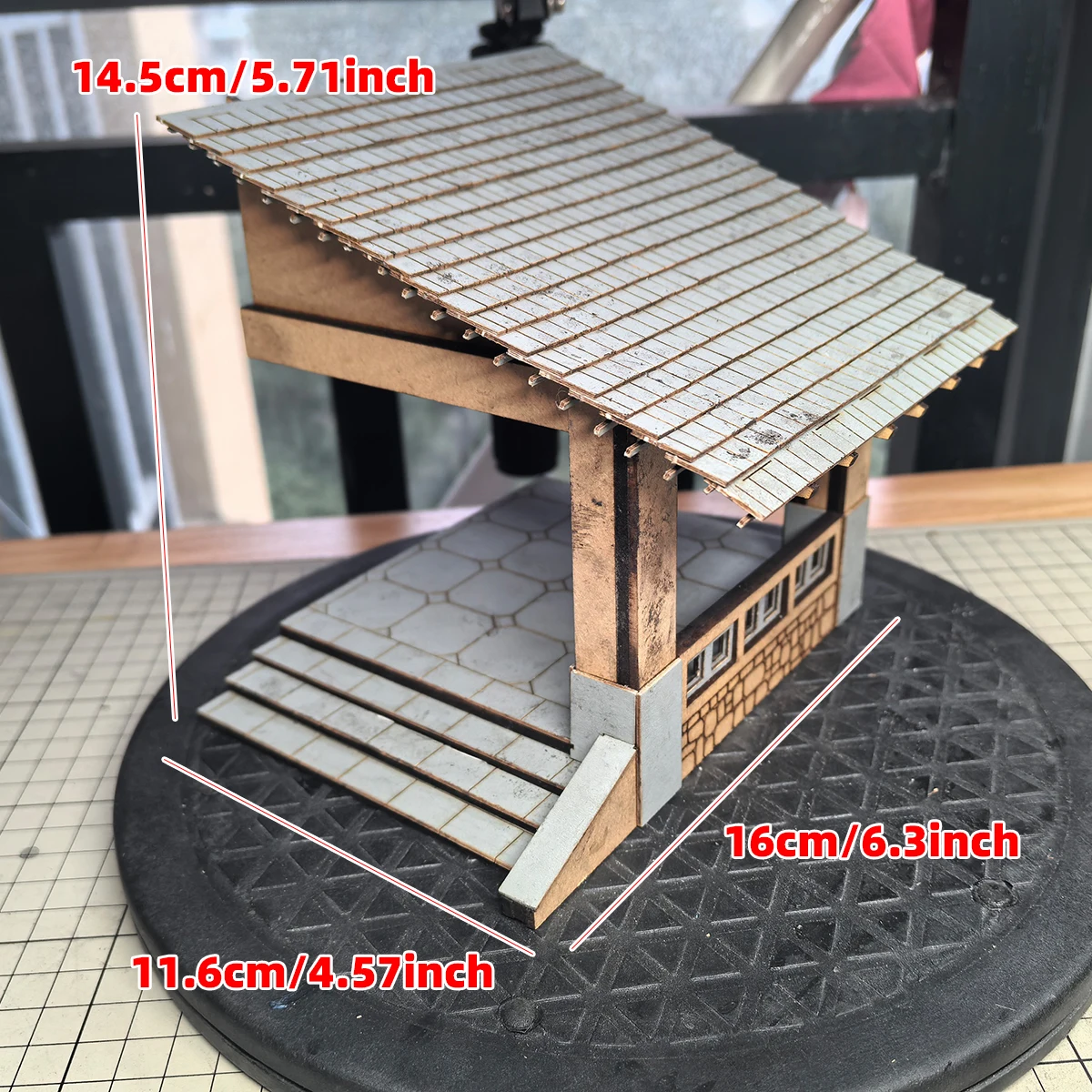 Assembly Architectural Model Miniature Pavilion Rural Housing House Comes with Palm Trees Diorama Scale Model Kit 1/32 1/35