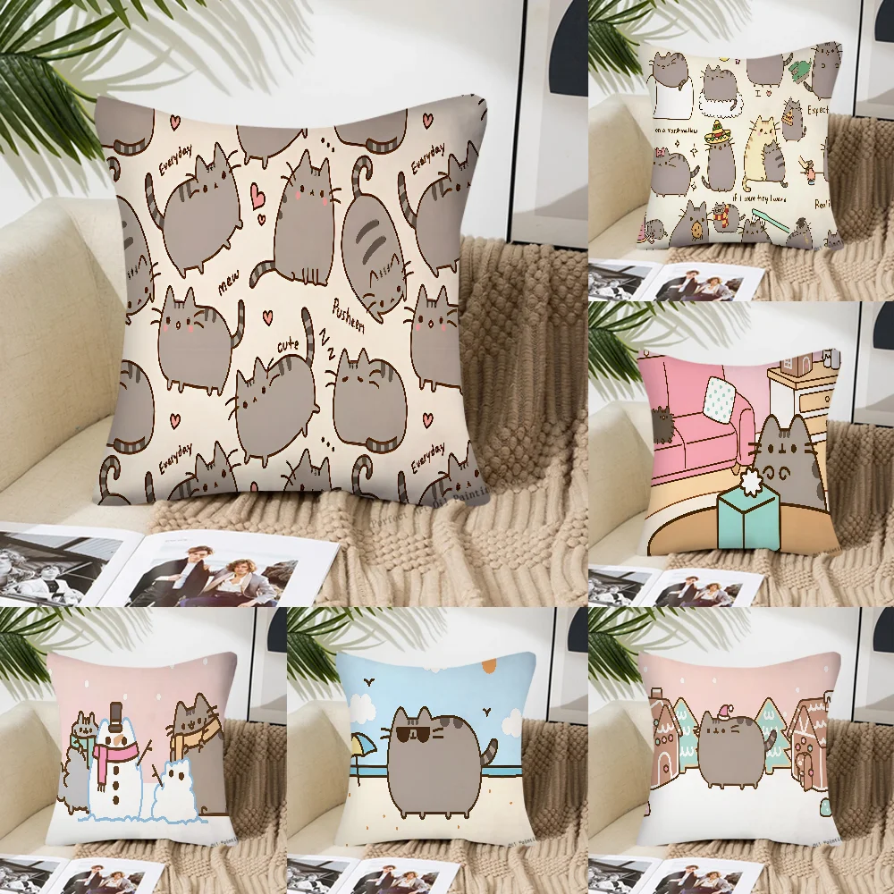 Cartoon P-Pusheen-n Cute Cat Pillow Case Square Pillow Bedroom Sofa Leisure Comfort Cushion Car Living Room Home Decoration