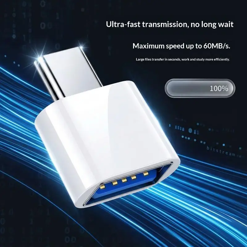 USB A to Type C Adapter 1Pcs Durable Fast Charging Converter Plug for Mobile Phone Power Bank Home Office Daily Use