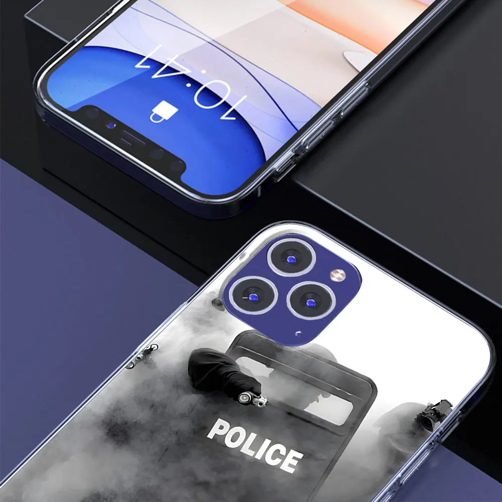 Police Case for iPhone 17 Air 14 12 15 Pro 7 8 Plus 13 Mini XR X 6 XS Max 6S SE TPU Shockproof Transparent Phone Cover Shell