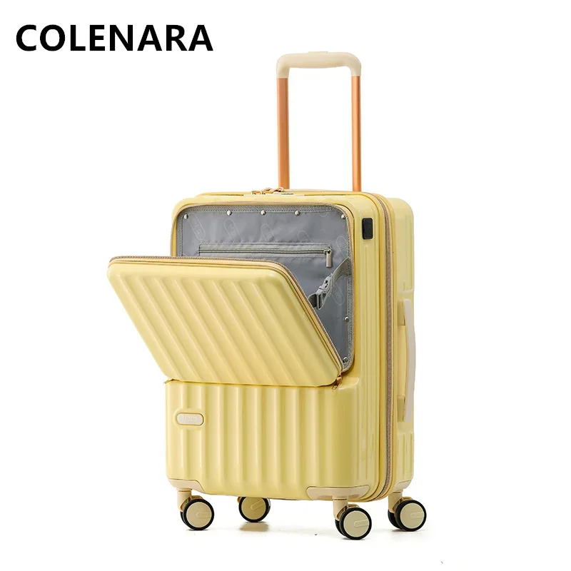 COLENARA New Luggage Front Opening Boarding Case Laptop Trolley Case USB Charging Travel Bag 20"24" ABS+PC Cabin Suitcase