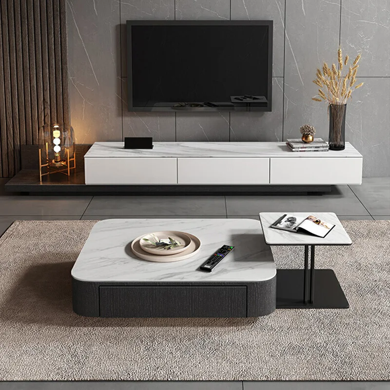 

Italian Rock Plate Tea Table TV Cabinet Combination Simple Modern Small Unit Square 1 meter Tea Table Living Room Household Tea