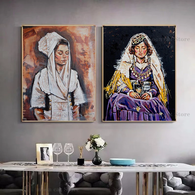Traditional Costume Albanian Woman Canvas Oil Painting Graffiti Girl Portrait Poster Wall Art Pictures Room Home Decor