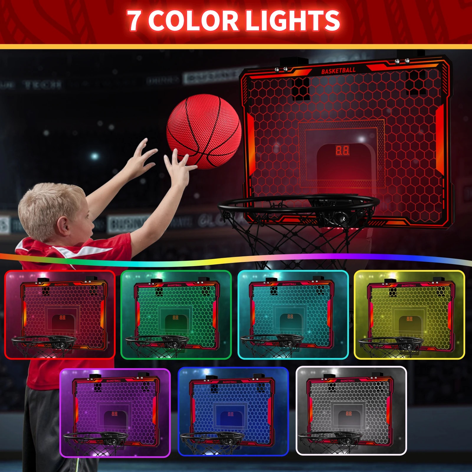 Remote Control Mini Basketball Hoop with Electronic Scoreboard 3 Modes, Foldable Basketball Hoop, Basketball Toys Gift for Kids