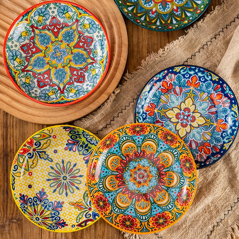 6.5inch Bohemia Ceramic Western Steak Plate Vintage Household Resterant Creative Bone Dish Fruit Dinner Tableware Plate 2025 New