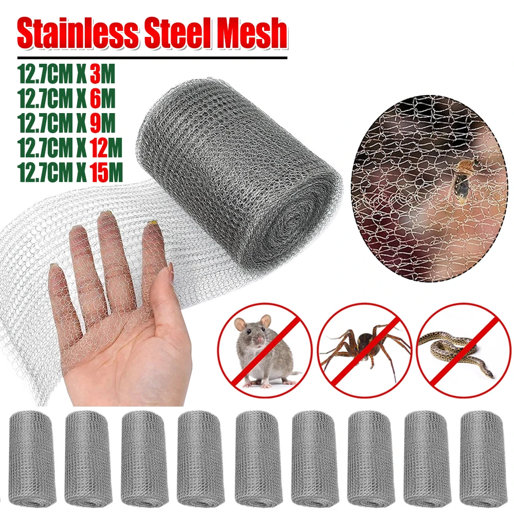 3/6/9/12/15M Insect Control Anti-mouse Metal Mesh Wire Mesh Rabbit Rodent Protection Stainless Steel Mesh Garden Hole Netting