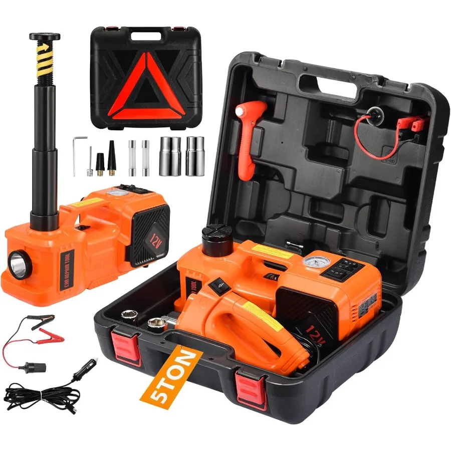 

Electric Car Jack Kit 5 Ton 12V Floor Jack Portable Hydraulic Car Jack with Impact Wrench and Tire Inflator Pump for SUV Sedans