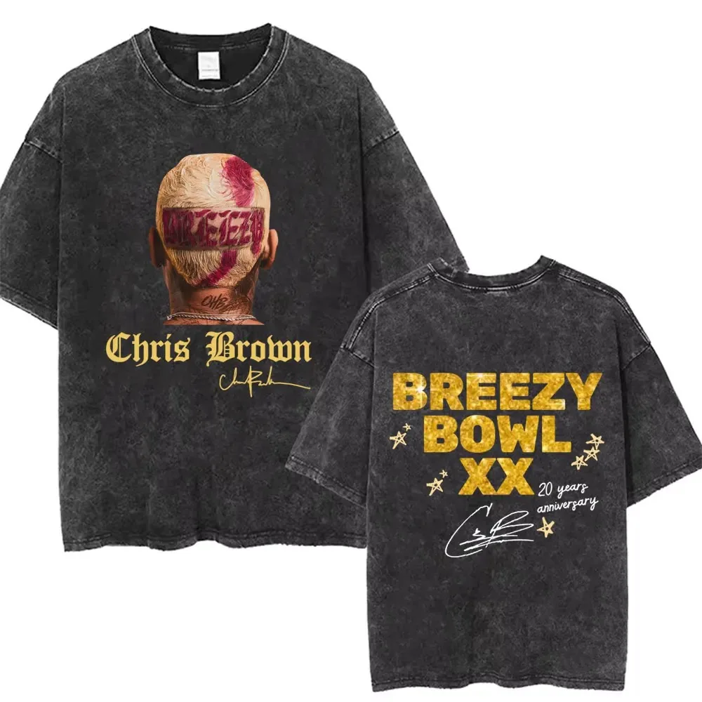 Breezy Bowl Chris Brown 테마 티셔츠(양면 디자인 + 아티스트 및 축구 요소 + 번호 24 요소) 티셔츠