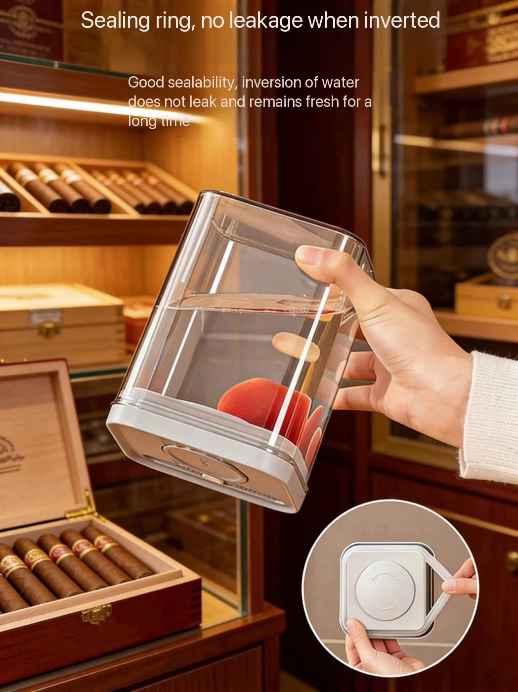 High-End Transparent Upright Sealed Cigar Box, Cedar Wood Moisturizing Cigar Box.