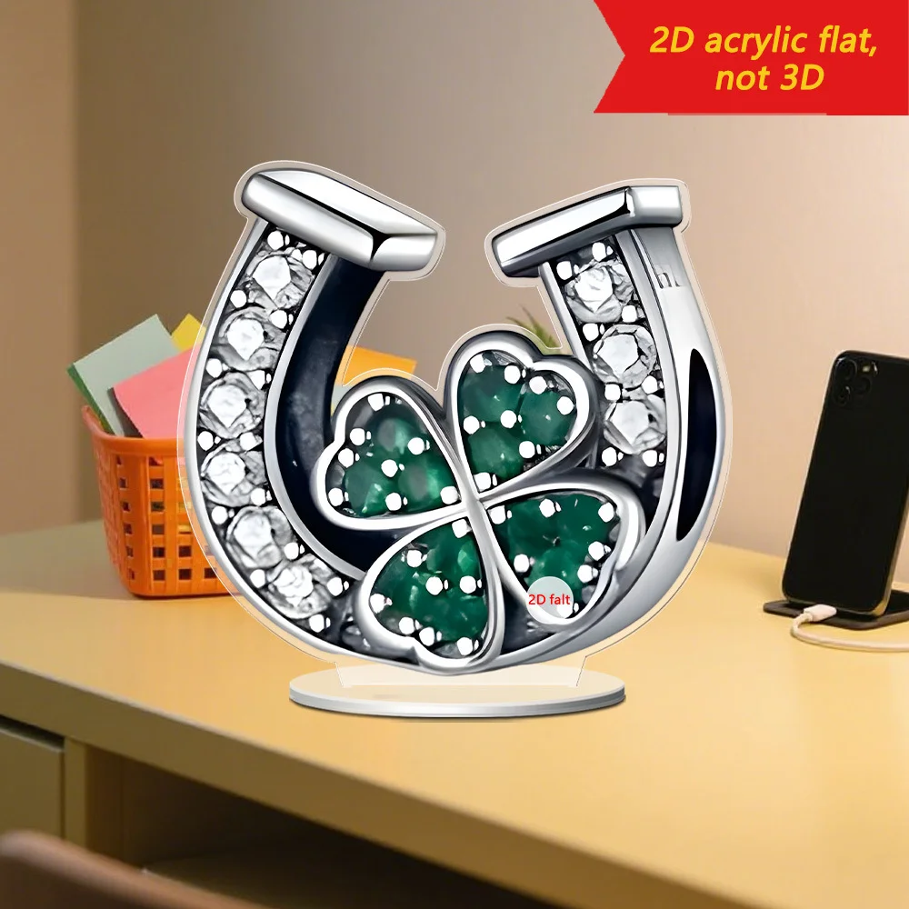 1PCS Bright Diamond Technology U-Shaped Clover 2D Flat Acrylic Desktop Decora Ornament Set for Festivals And Home Decor Crafts