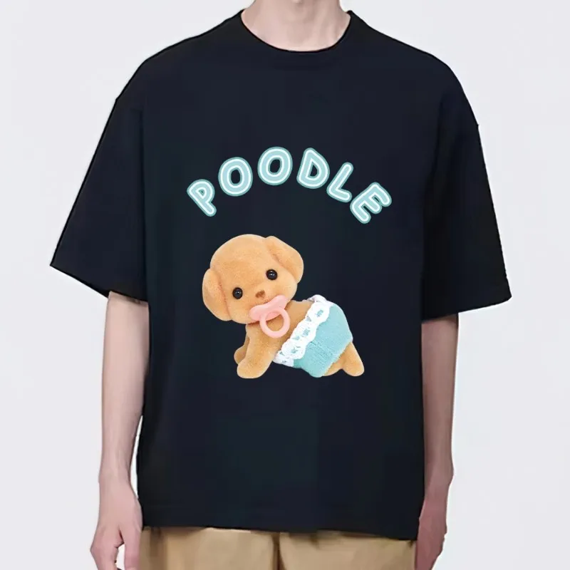 Cute S-Sylvanian Families dog T Shirt Men Couple Combination Clothes Short Sleeve Collar Fashion woman Cotton