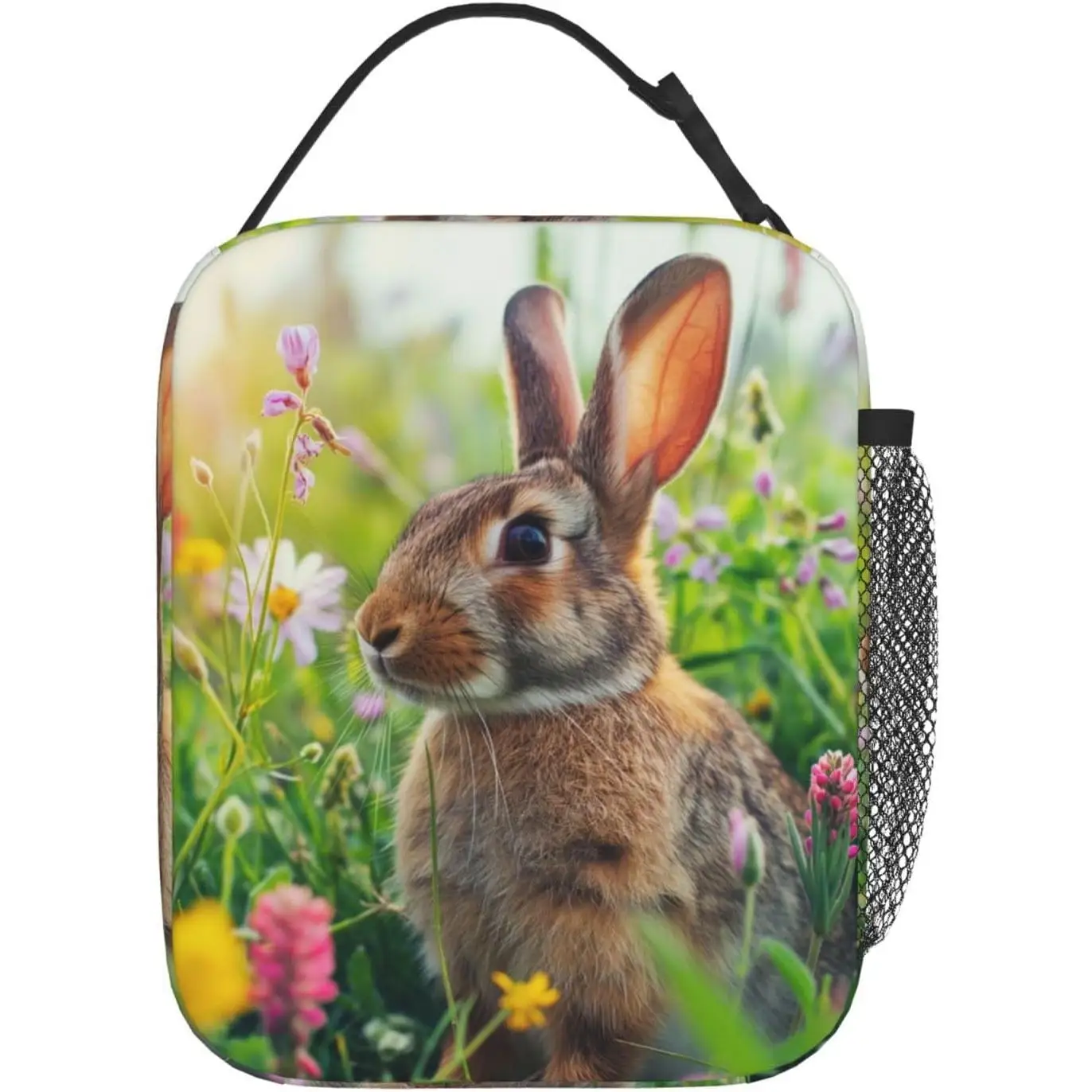 

Изолированный ланч-бокс с милым кроликом, подарки для детей и взрослых, очаровательный кролик и цветочный дизайн, многоразовый портативный ланч-бокс-холодильник