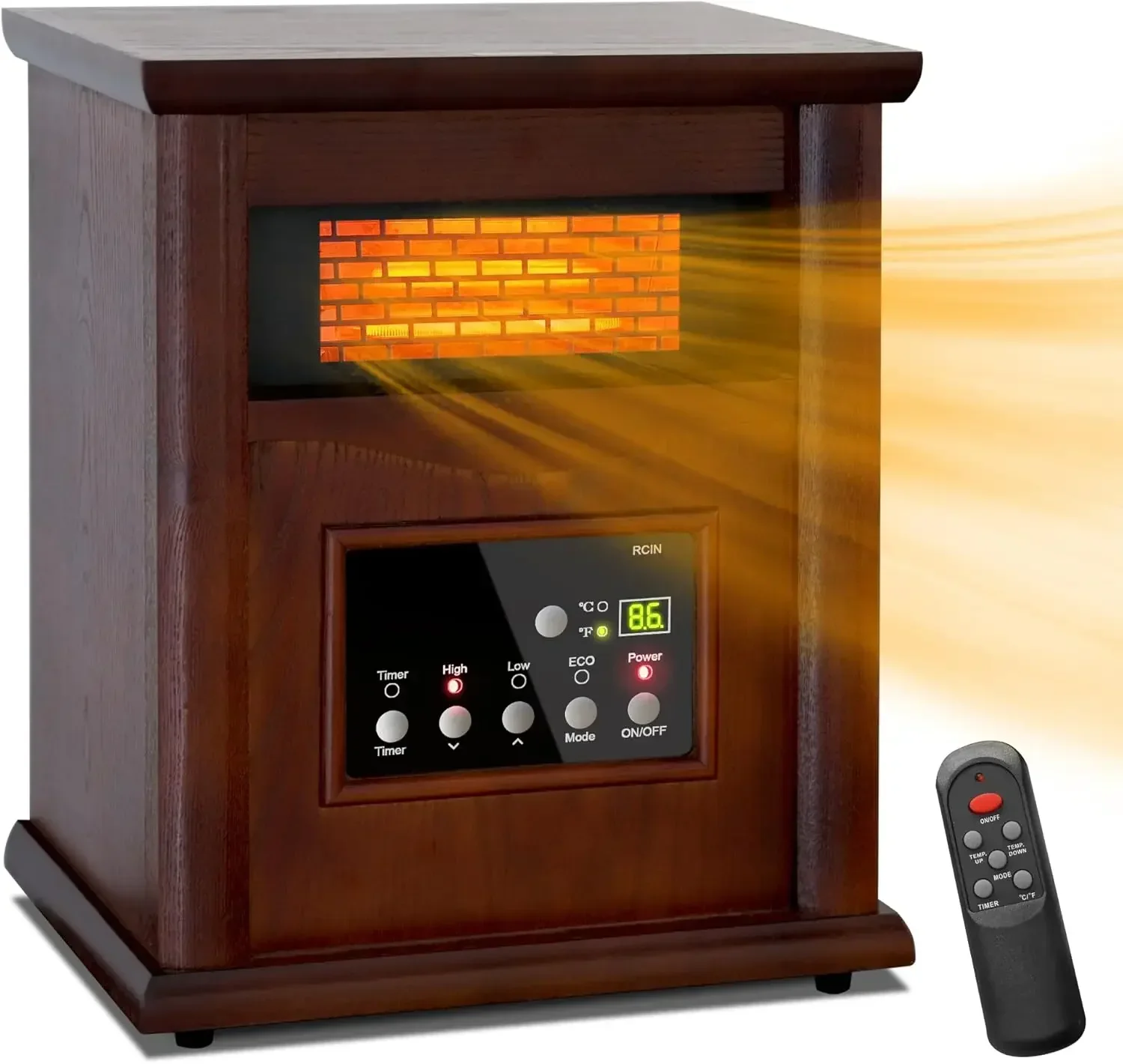 1500W Electric Infrared Space Heater, Quartz Heater for Indoor Use, Tip-Over & Overheat Protection with Remote Control