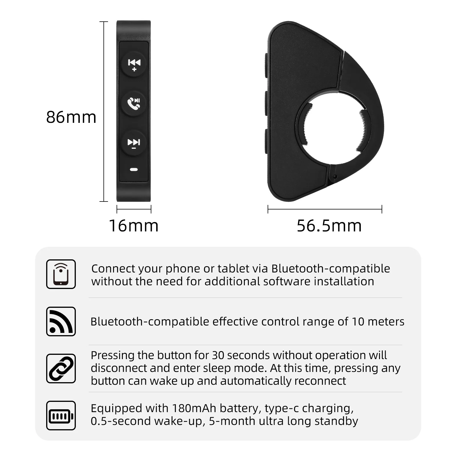 AD Wireless Remote Button Motorcycle Bike Handlebar Media Controller Music Switch Steering Wheel Remote Control For Android IOS