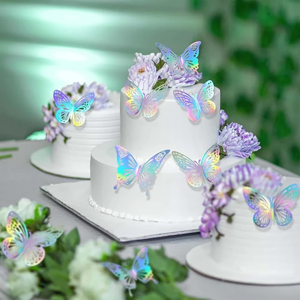 12 Stück Schmetterlings-Kuchenaufsätze – Gold/Silber/Roségold/Bunter Schmetterling für Hochzeit, Geburtstag, Cupcake-Dekoration, DIY-Partyzubehör – Detail 3