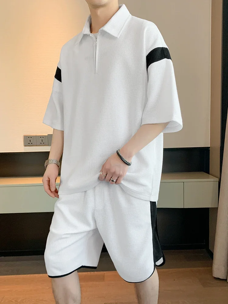 

Summer Tracksuit Men Short Sleeve T-shirt+Shorts 2 Piece Set Men Clothing Korean Fashion Sport Loose Casual Cotton Sweat Suits