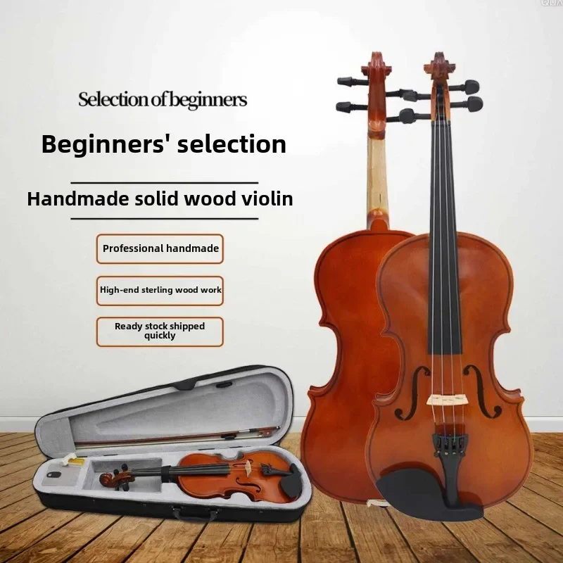 4/4 3/4 1/2 Bright Light Popularization Acoustic Violin for Solid Wood  Violin Beginner with Case & Bow,Natural Color Fiddle