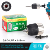 1.5-13mm Clamping Range 3/8-24UNF Self-locking Keyless Electric Drill Chuck Driver Tool Keyless Adapter Impact Hex Shank
