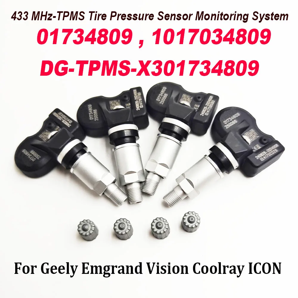 

4PCS 01734809 Tire Pressure Sensor 1017034809 DG-TPMS-X301734809 433MHz TPMS For Geely Emgrand Coolray EV500 EV450 Vision X3