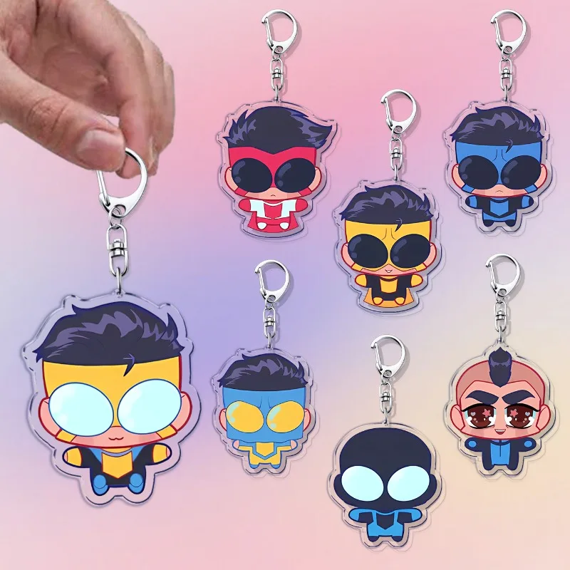 Hot Adult Animated Superhero Chibi Keychain Llaveros Accessories Bag Charms Omni Man Keychains Women's Keyring Jewelry Fans Gift