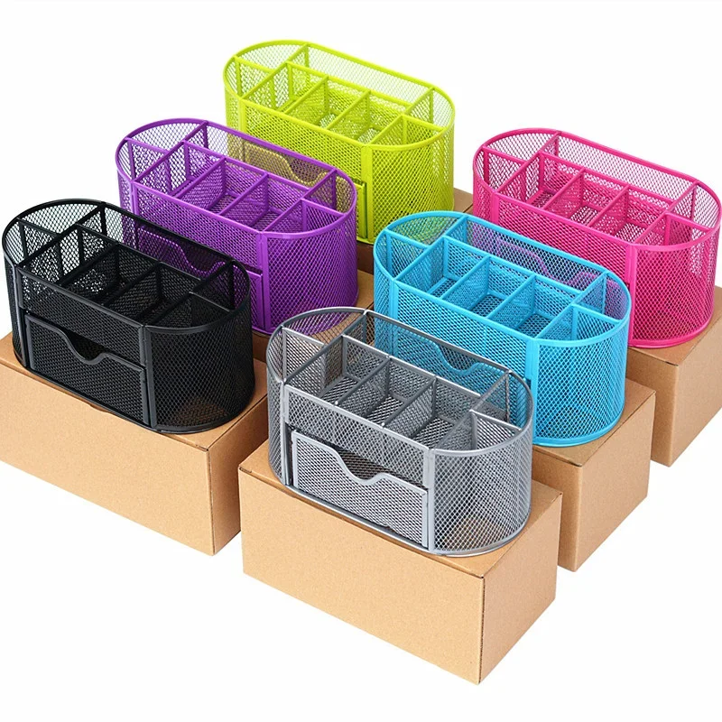 

9 Storage Multi-Functional Desk Organizer Mesh Metal Pen Holder Stationery Container Box Office School Supplies Accessories