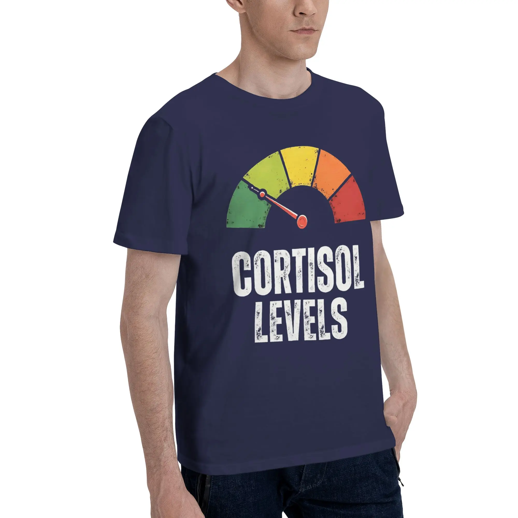 Low Cortisol Levels   Retro Stress Meter Funny 100% Cotton T-Shirt  Tops Tees For Men