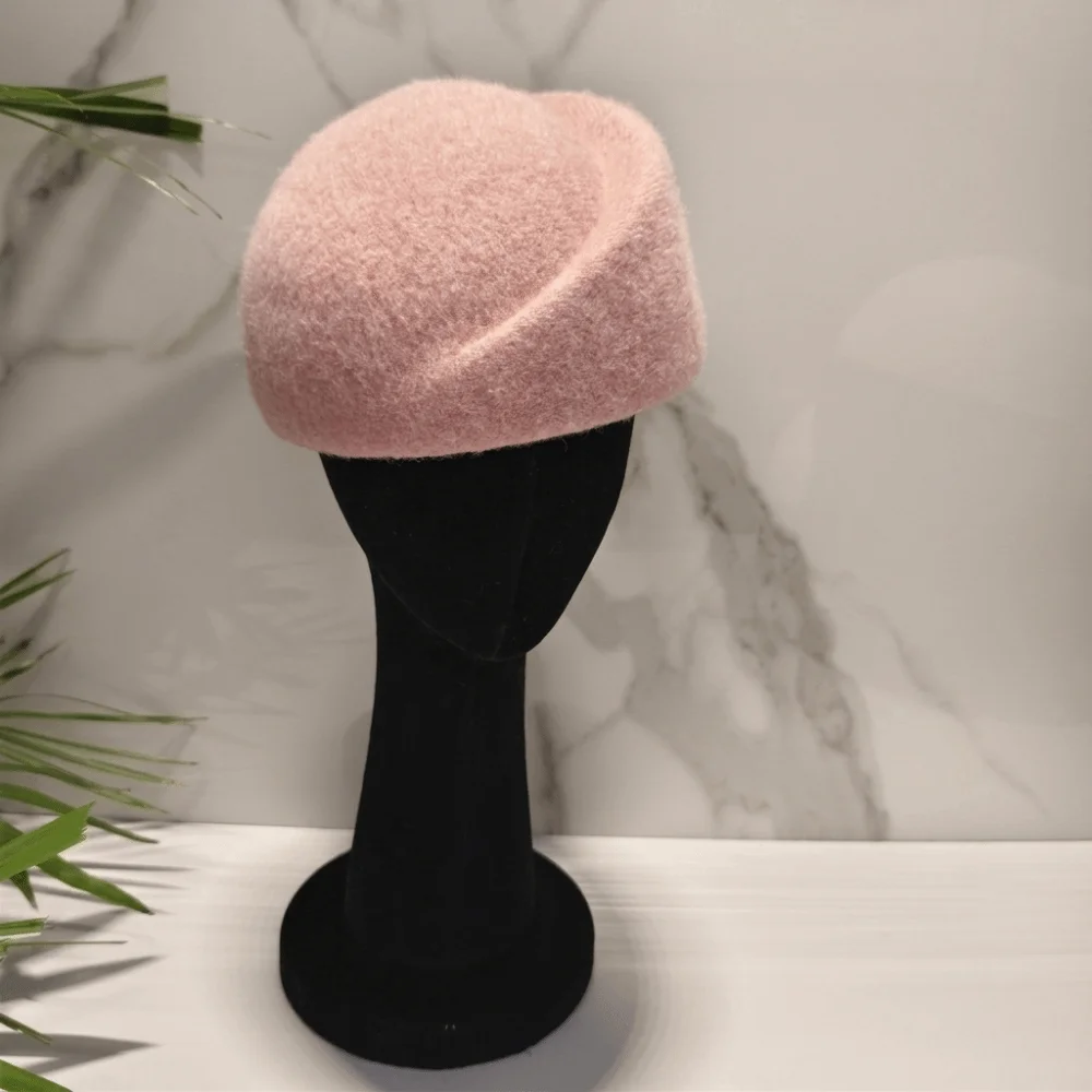 Elegant Wool Blend Pillbox Hat Teardrop Brimless Beret Hat Hepburn Silhouette Foldable Dinner Hat Flight Attendant Uniform