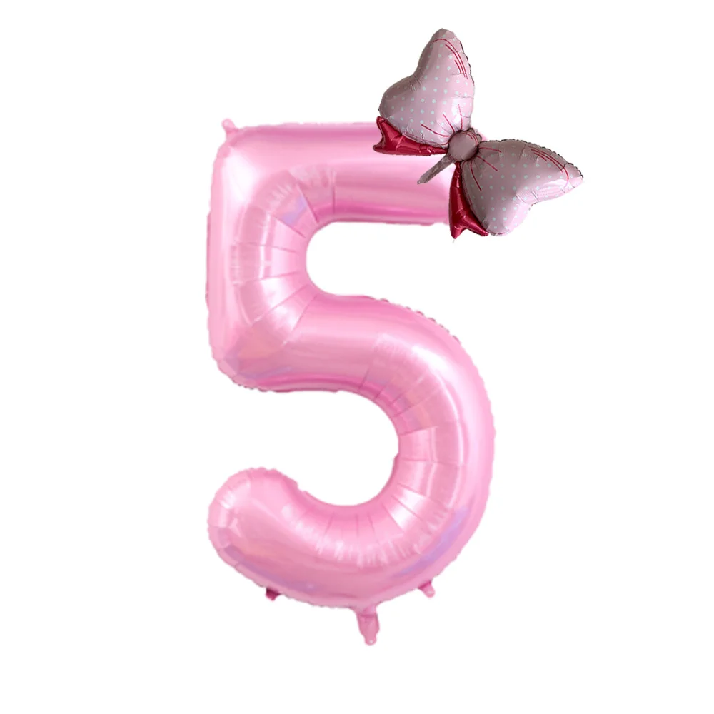 1 Stück großer 40-Zoll-Zahlen-Rosa-Folienballon mit Schleife 1 2 3 4 5 6 7 8 9 für Kinder, Jungen, Mädchen, Geburtstagsfeier, Babyparty-Dekorationen