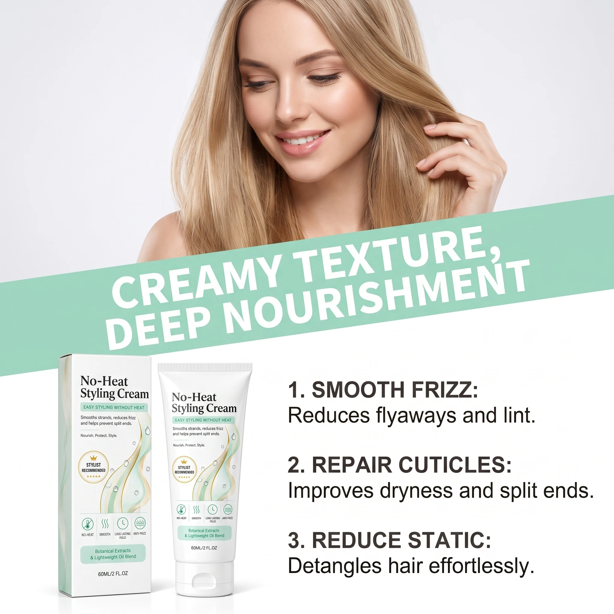 No Heat Anti Frizz Styling Cre - đánh giá và giá Hair Care Heat Protectant