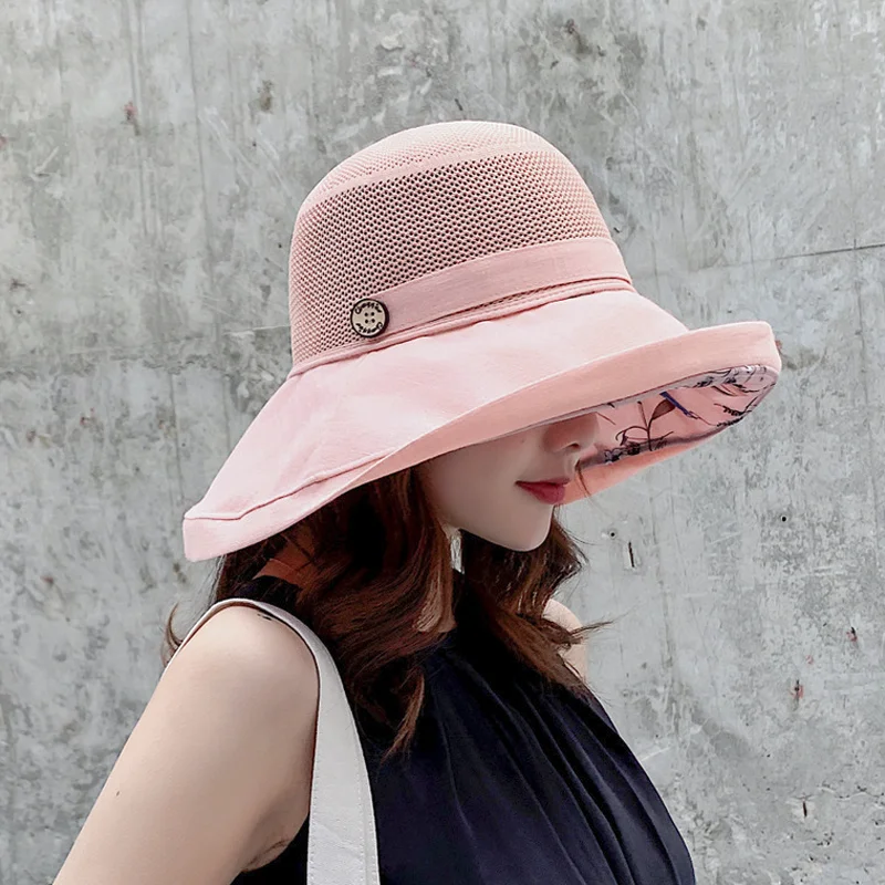 Summer Mesh Sun Hats for Women UV Protection Wide Brim Packable Beach Bucket Hat