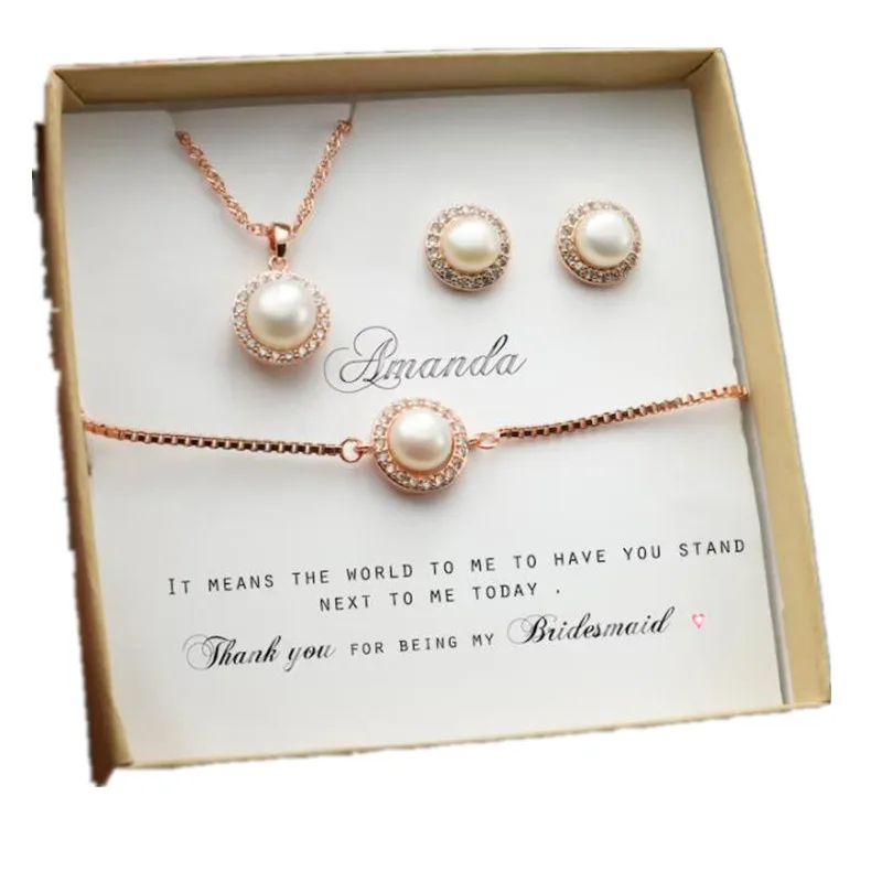 Personalized Pearl fresh water real pearl Bridesmaid gift set bridesmaid earrings Bridal Earrings Bracelet Wedding Jewelry Set