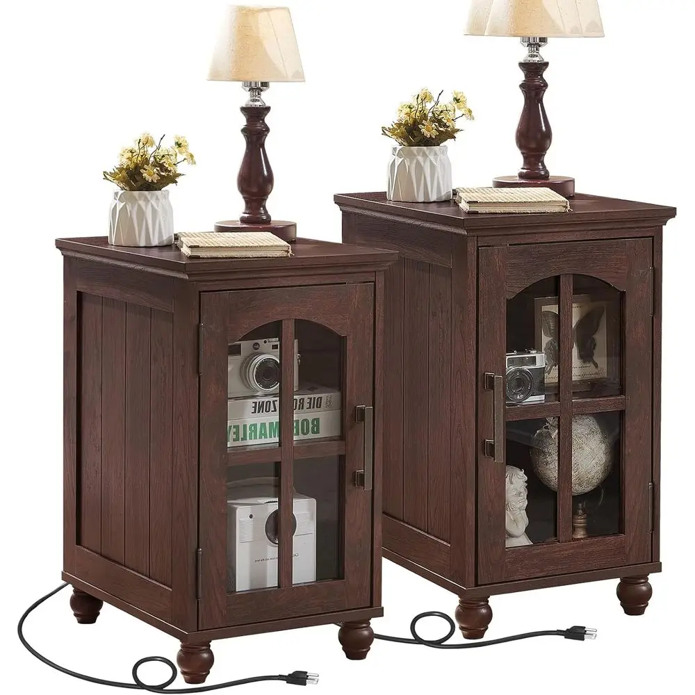 Narrow Side Tale t o 2,armNightstand with Charging Station,End Tale with Glass arn Door Stora, Cainet Organizer with Adjustale S