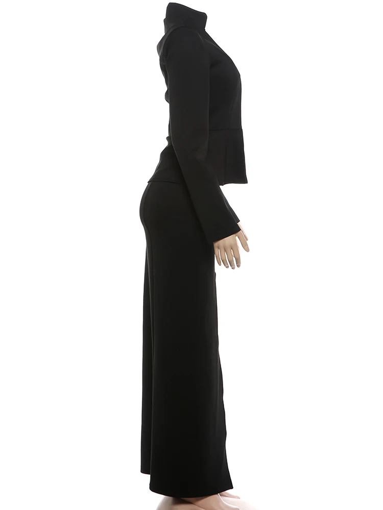 Weird Puss Elegantes 2-teiliges Set für Damen, einreihige Jacke mit Patchwork und quadratischem Kragen + Rock mit geschlitztem Saum, Party-Mode, schlichte Anzüge – Detail 5