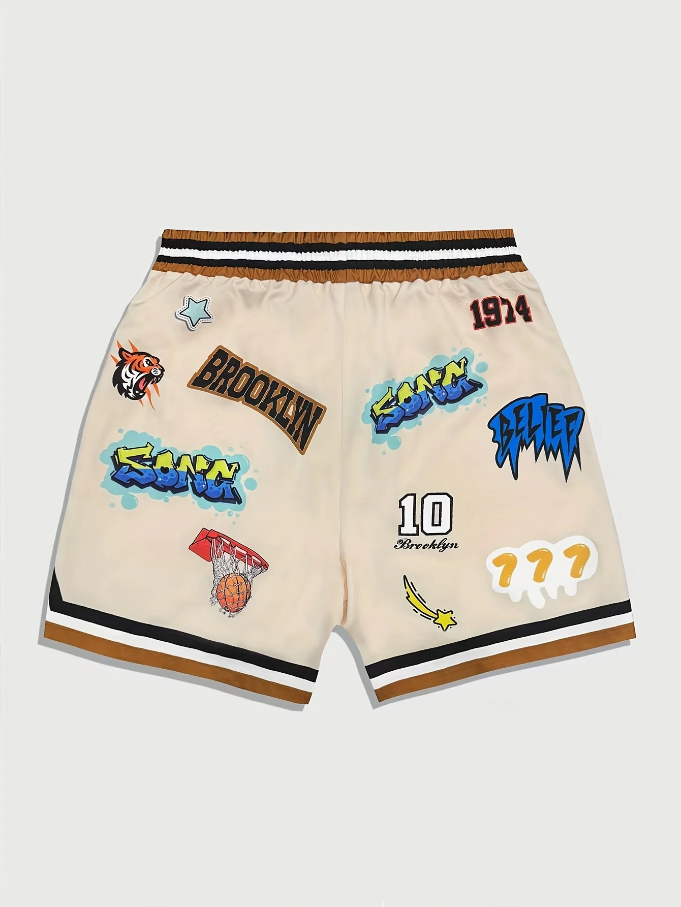 2026 New Wide Leg Basketball Shorts Men's Striped Trim Letter Pattern Drawstring Comfortable Sports Wear for Men