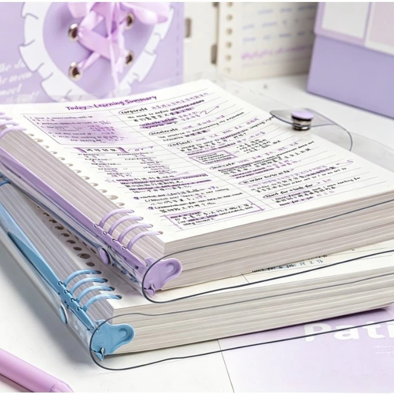 60 sheets of 120-page transparent soft leather loose-leaf notebooks with detachable ring covers and horizontal lines A5