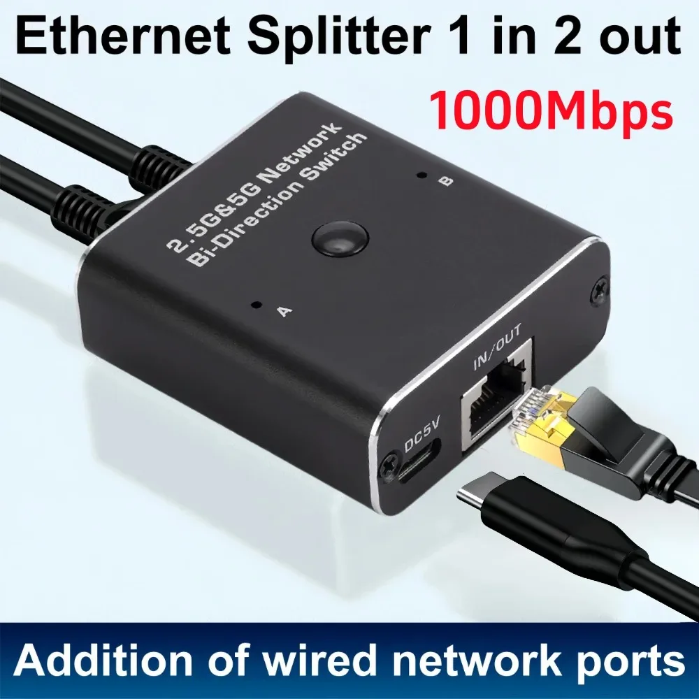 1000Mbps RJ45 Splitter 1 to 2 Ethernet Adapter Internet Network Cable Extender Gigabit LAN Connector for PC Laptop TV Box Router