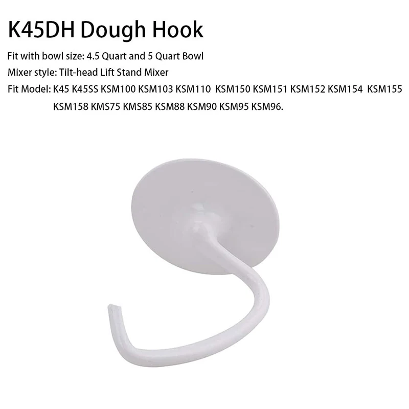 خطاف عجين مطلي K45DH ، خطاف مسطح ، سوط سلكي ، مناسب لخلاط الحامل ، وعاء مساعدة المطبخ ، 4.5Qt ، 5 Qt ، K45B