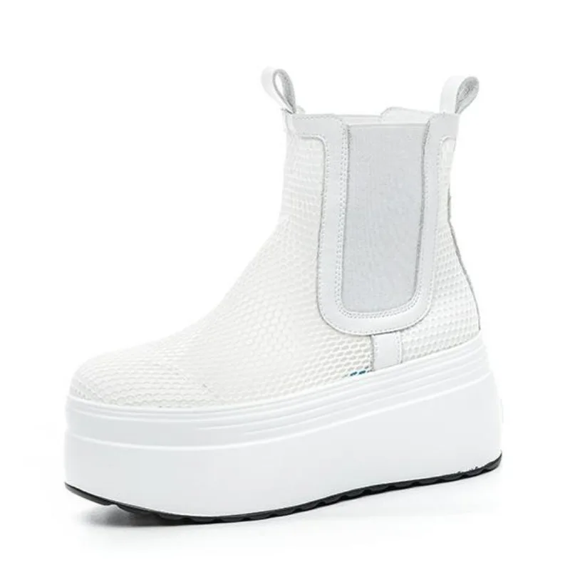 

Высококачественные ботильоны из микрофибры с воздушной сеткой 8 см, сандалии, женские кроссовки на массивной платформе, летняя удобная обувь на танкетке, полые