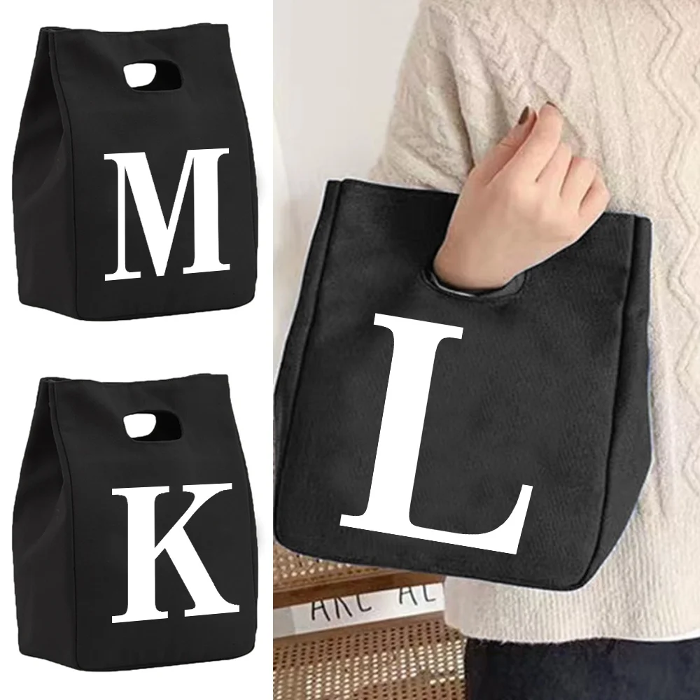 

Thermal Canvas Lunch Bags for Women Cooler Bag Insulated Lunch Bento Pack Picnic Bag White Letter Pattern Lunch Bags for Work