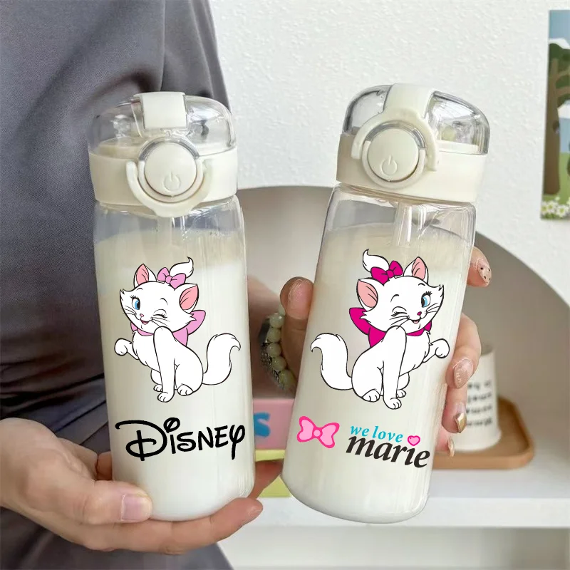 Disney Marie Cat 400ml The Aristocats Transparent Portable Plastic Straw Cup Outdoor Sport Children Drinking Bottle Big Capacity