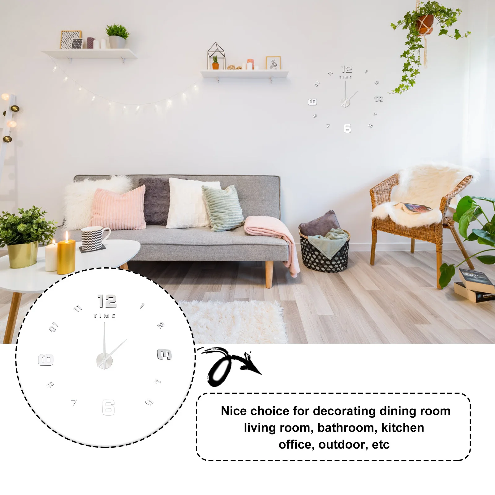 

Large Frameless 3D Mirror Surface Wall Clock Silver Silent Movement Self-Adhesive Water Resistant Home Decoration Living Room