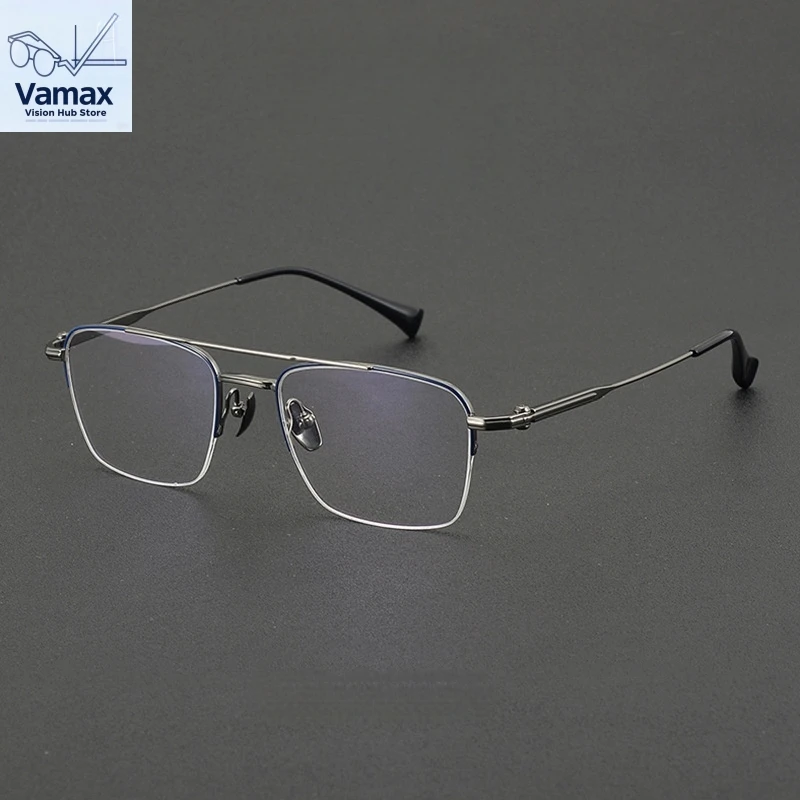 

Pure Titanium Dual Beam Half Rim Glasses Men Business Student Prescription Eyewear Frame For Myopia Hyperopia Reading Eyeglass