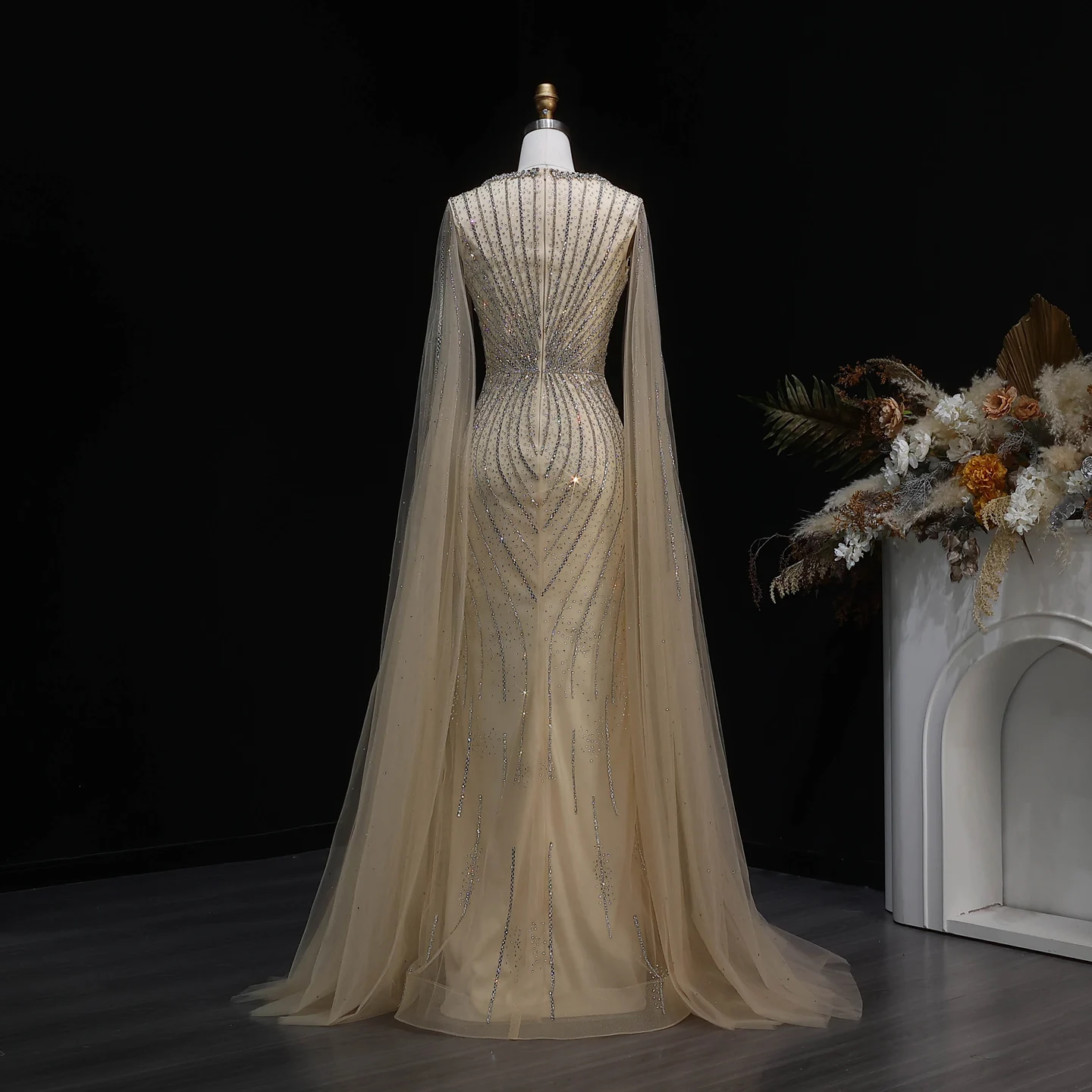 Sharon Said Elegante Abendkleider mit Cape-Ärmeln, Perlenbesetzte Meerjungfrauenkleider, Arabische Luxus-Formelle Ballkleider für Damen SS130 Maßanfertigung – Detail 8