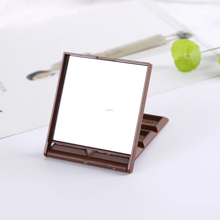 

1pc Square Chocolate Mirror Cute Block Chocolate Design Portable Folding Mini Makeup Mirror For Women Daily Travel Beauty Gift