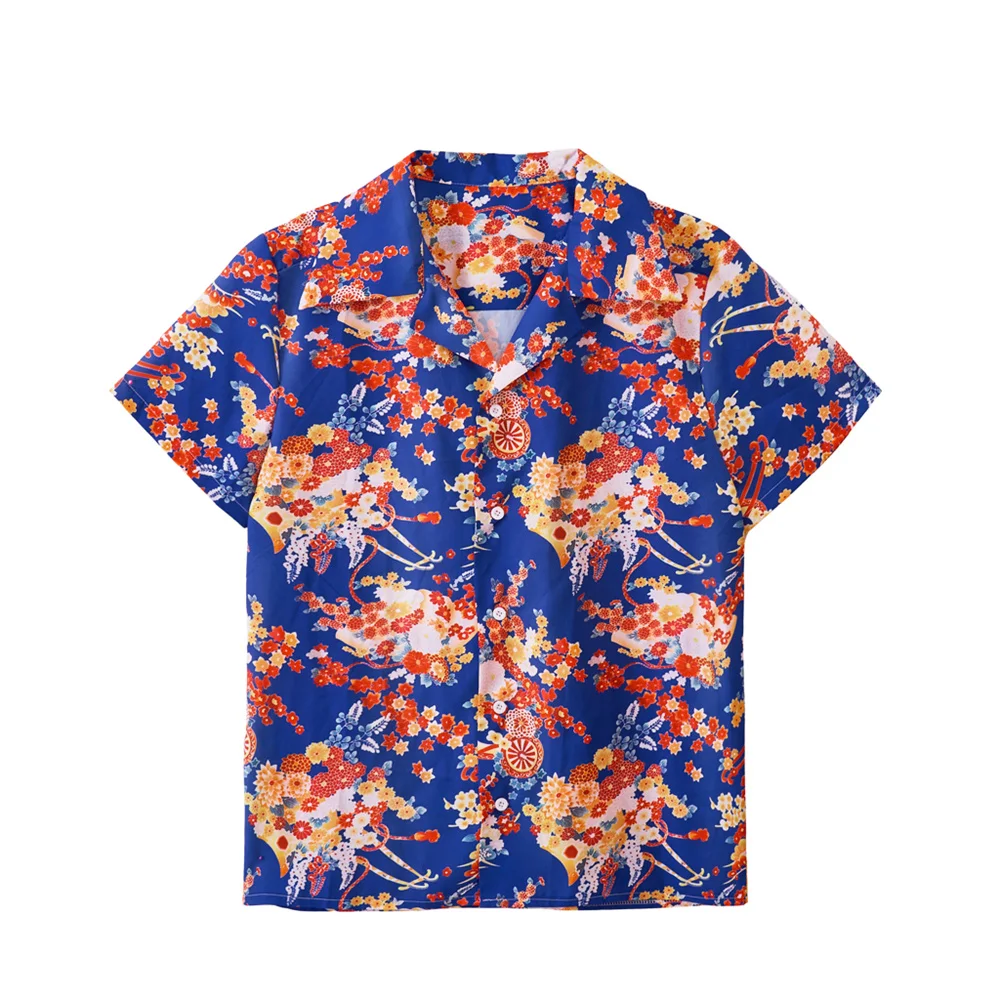 Romeo Cosplay Costume Adult Men's Floral Printed Short Sleeves Shirt Summer Hawaiian Flowers T-shirt Beach Party Casual Top