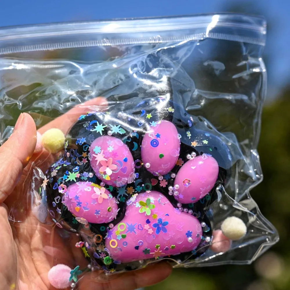 Huge Kawaii Cat Paw Sticky Mochi Squishy Toy Squeeze Soft Realistic Jelly Glitter Cat Claw Stress Relief Toys Unique Kids Gifts