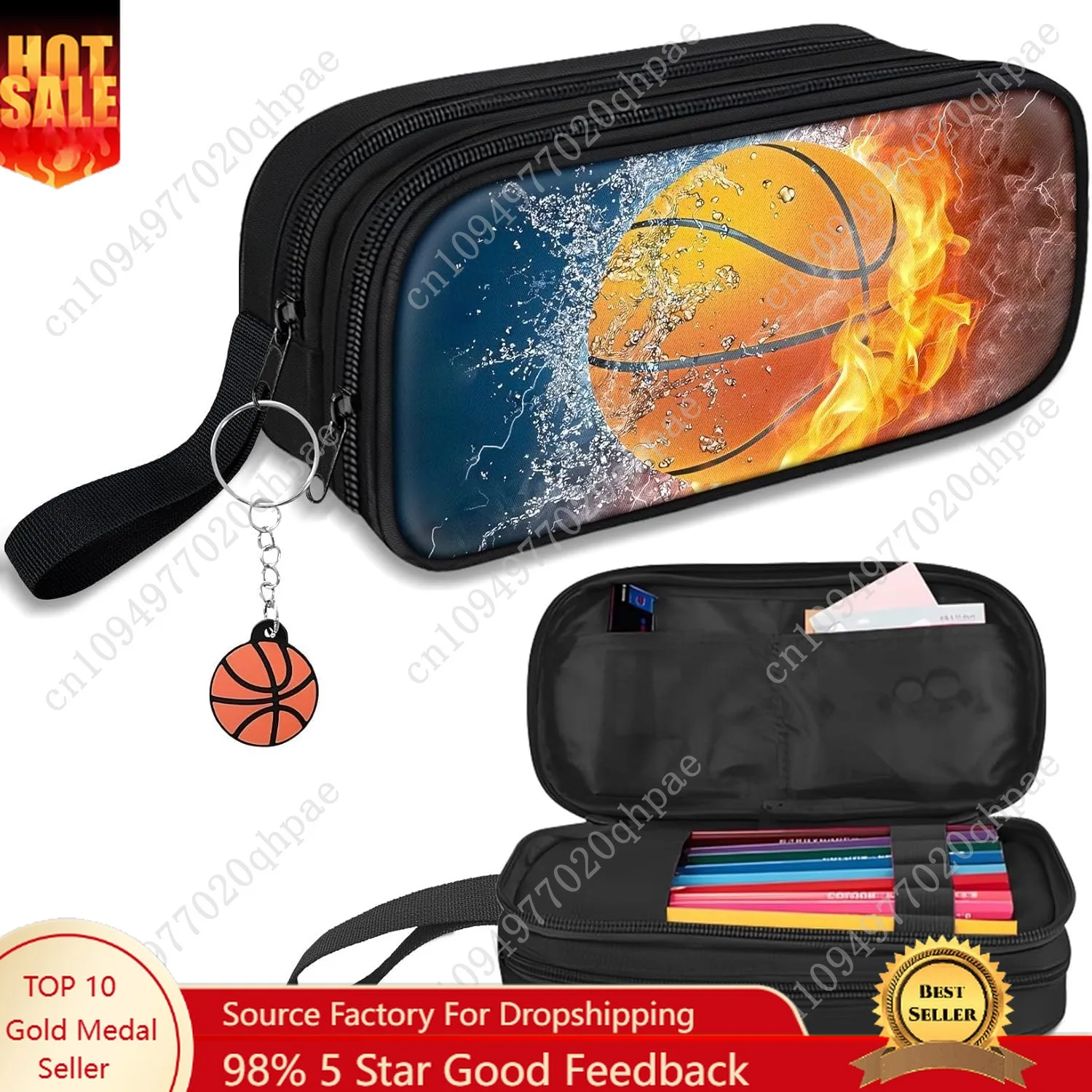 

Large Pencil Case for Boys - Basketball Boys Pencil Pouch with Zipper Compartments - Big Capacity Pen Box Pen Bag Organizer with