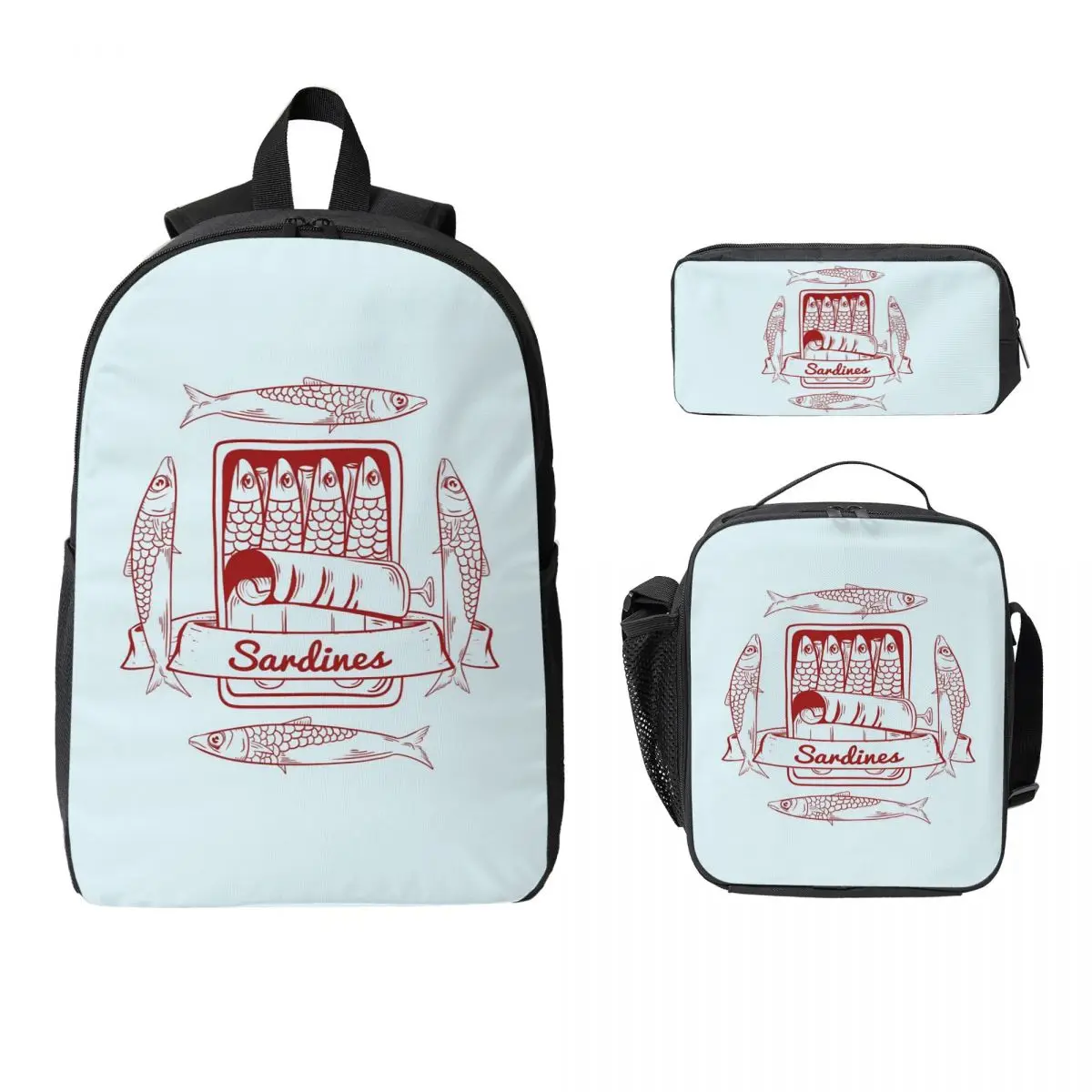 

Tin Of Sardin Backpack Student BookBag School Bag Computer Shoulder Bags 3ps Insulated Lunch Bag Pencil Case