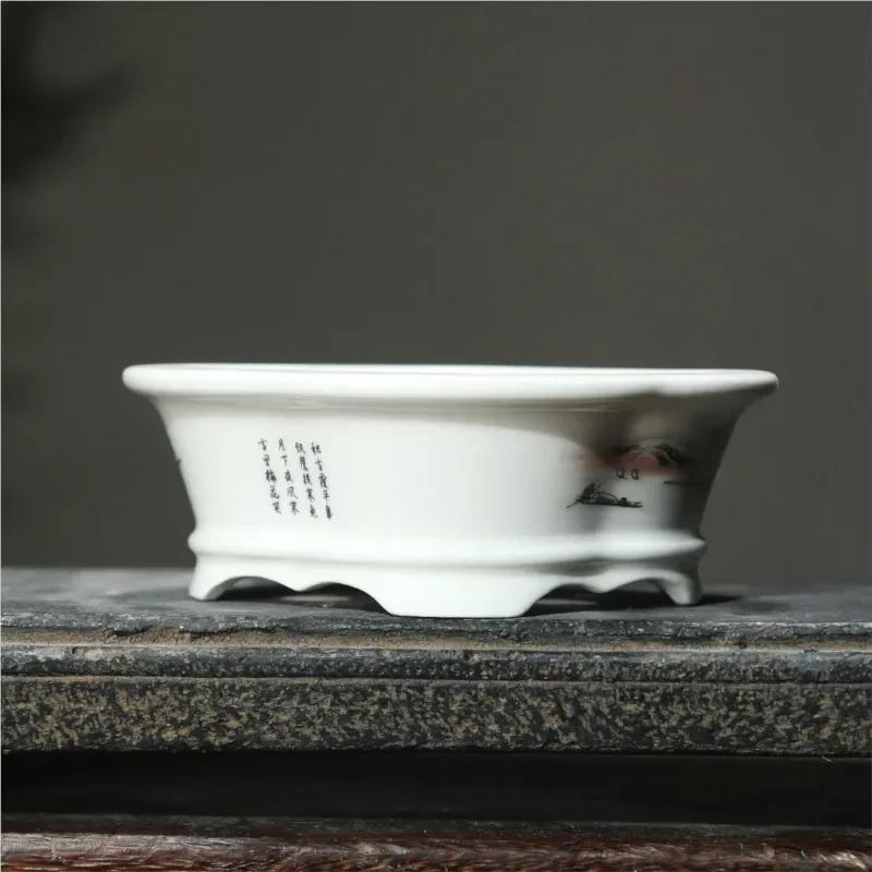 2025 Yixing Purple Sand Flowerpot Ceramic Hand-Made Landscape Bonsai Pot Chinese Style Classical Flower Pot Home Decor 1PCS